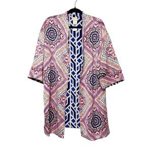 Chico's Pink Purple Blue Geometric Medallion Kimono Jacket